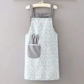 1pc Polyester Cotton Apron, Cute Rabbit Ears Apron, Adjustable Strap And Large Pockets Apron, Kitchen Cooking Baking Bib Apron, Chef Apron (color: Green)