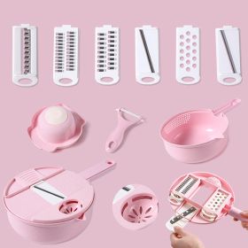 1pc Multifunctional Vegetable Cutter, Potato Shredded Grater, 3 Blades Or 6 Blades For Choose 11in*7.2in (color: Pink--Six Blades)