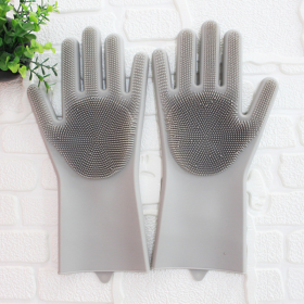 1 Pair Dishwashing Cleaning Gloves Magic Silicone Rubber Dish Washing Glove For Household Scrubber Kitchen Clean Tool Scrub (color: gray)