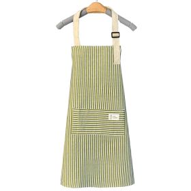 1pc Adjustable Kitchen Cooking Apron Cotton And Linen Machine Washable With 2 Pockets (color: Green)